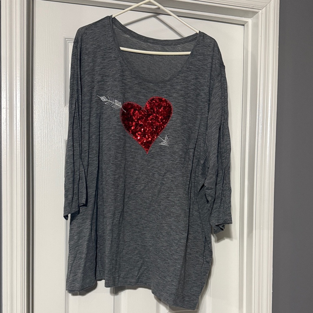 Catherines Charcoal Top with Sparkling Red Heart
